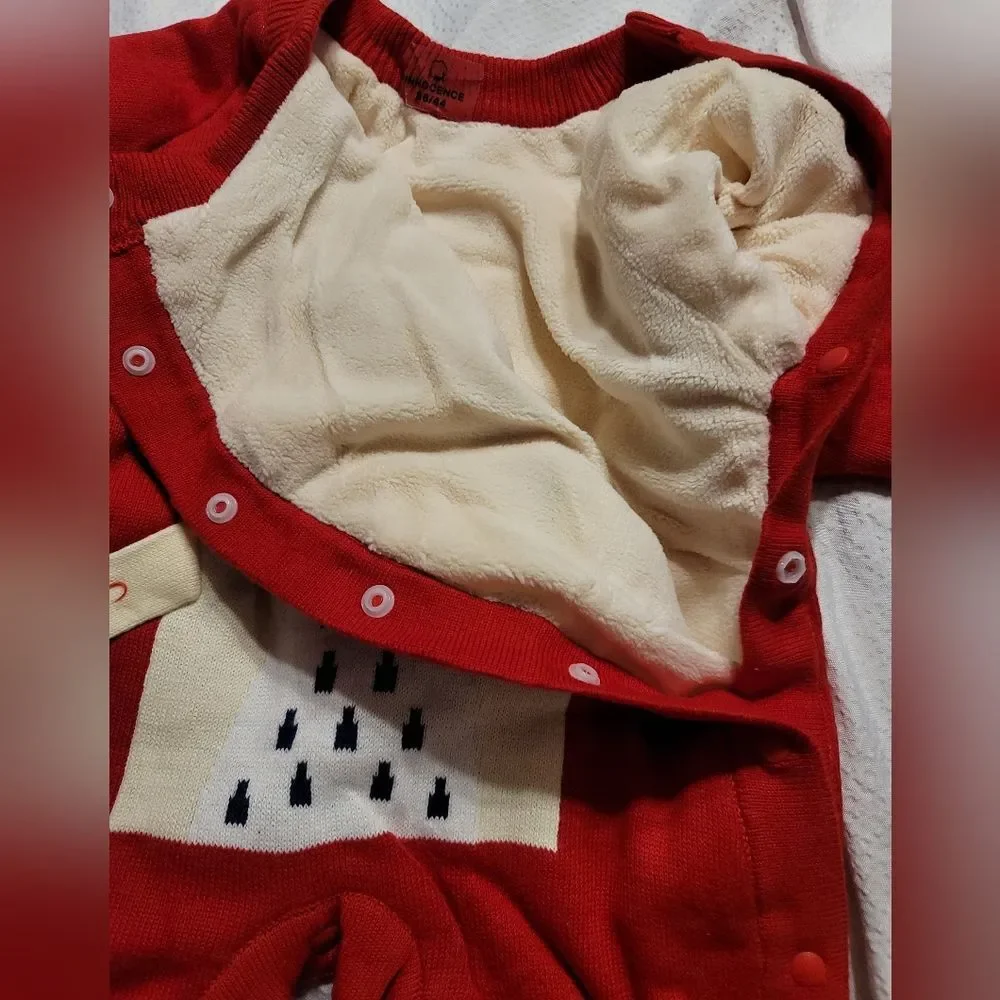 NWT HIGH END HEAVY WARM FLEECE LINED SWEATER  ROMPER ELK SANTA 3 TO 6 MONTHS